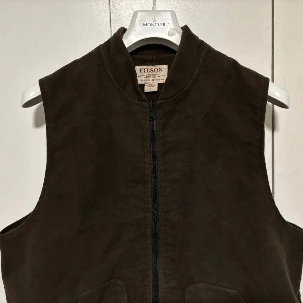 Filson Vest Liner Brown Full Zip Moleskin Hunting Casual Made in USA - Large - Picture 2 of 9